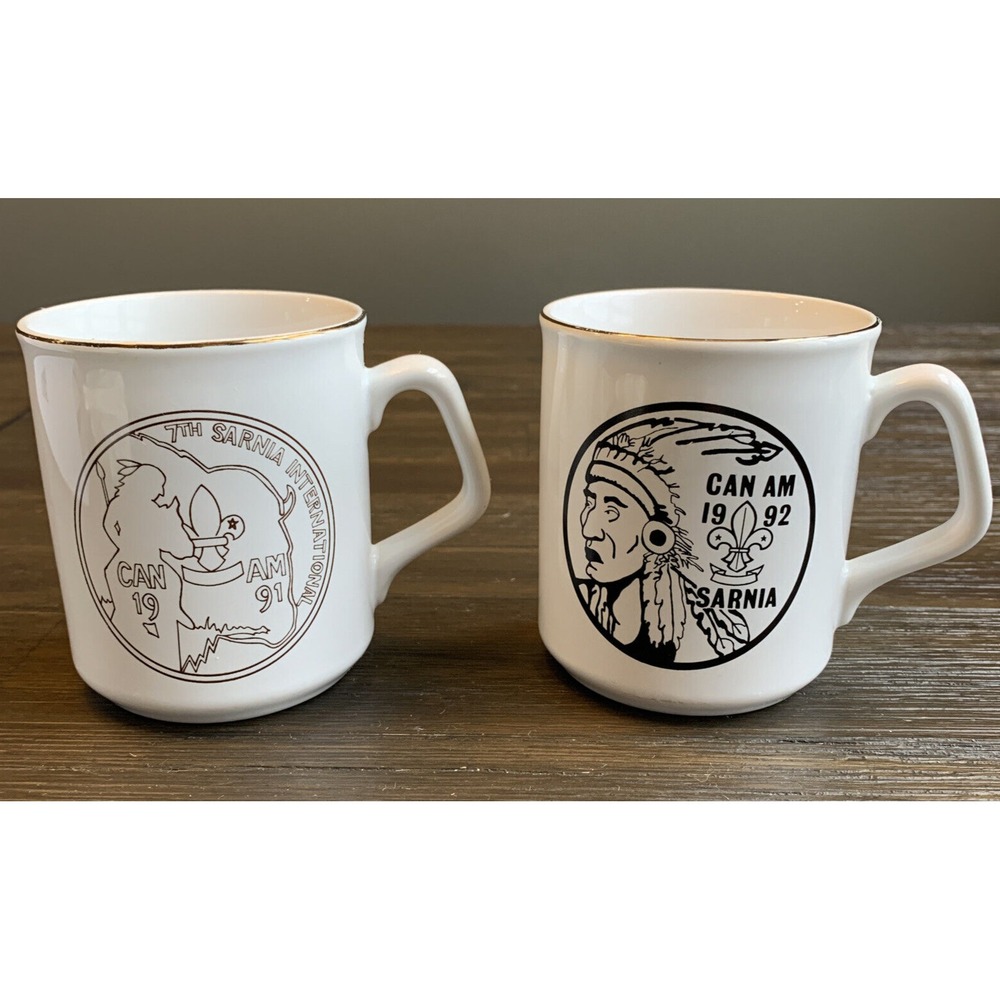Vintage Pair Of Sarnia International Can Am Boy Scout Coffee Mugs 1991 1992